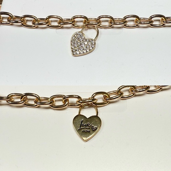 ALDO-Gold Chain Bracelet Set with Heart and Evil Eye Protection Charms - Picture 3 of 3